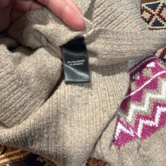 Tahari Brown Pink Nordic Fair Isle Apres Ski Sweater Scandinavian - Picture 6 of 6